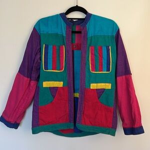 Vintage rare handmade reversible Colorful colorblock Patchwork Women's Jacket